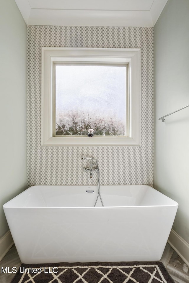 bathroom featuring hardwood / wood-style flooring and a bathing tub