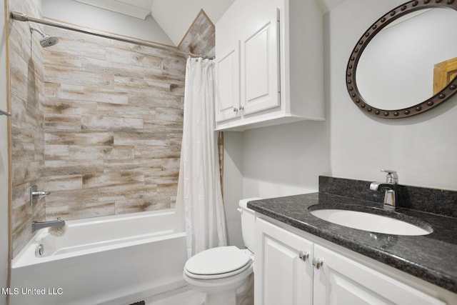 full bathroom featuring shower / bath combo, vanity, and toilet