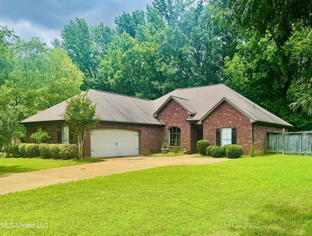 104 Belle Oak Dr, Brandon, MS 39042 - ranch-style home with brick siding, a garage, concrete driveway, and a shingled roof