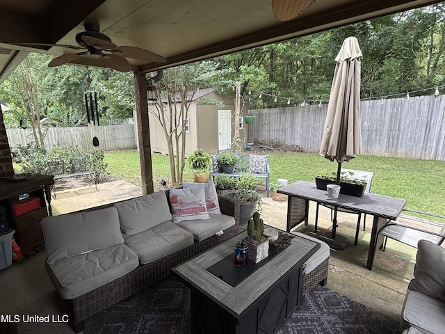 104 Belle Oak Dr, Brandon, MS 39042 - view of patio / terrace with ceiling fan, an outdoor living space, and outdoor dining area