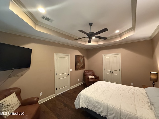 104 Belle Oak Dr, Brandon, MS 39042 - bedroom with a tray ceiling, ornamental molding, wood finished floors, baseboards, and recessed lighting
