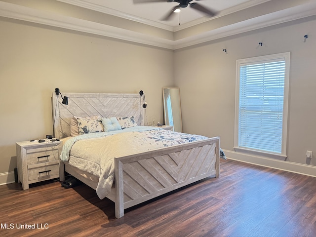 128 Charlton Dr, Madison, MS 39110 - bedroom with crown molding, dark wood-style flooring, baseboards, and a ceiling fan