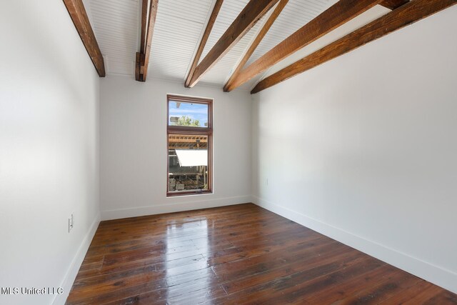 301 S Toulme St Unit 201, Bay Saint Louis, MS 39520 - spare room with vaulted ceiling with beams and dark hardwood / wood-style flooring