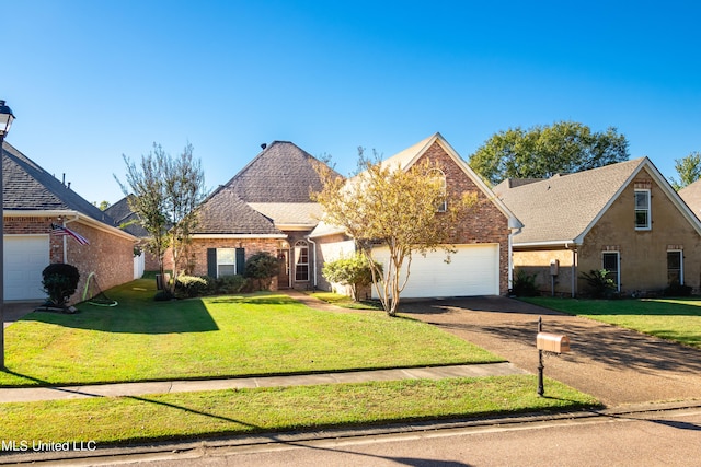 view of front property featuring a front yard and a garage