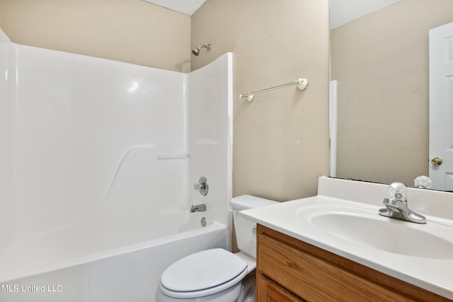 full bathroom with vanity, a textured ceiling, toilet, and shower / bathtub combination