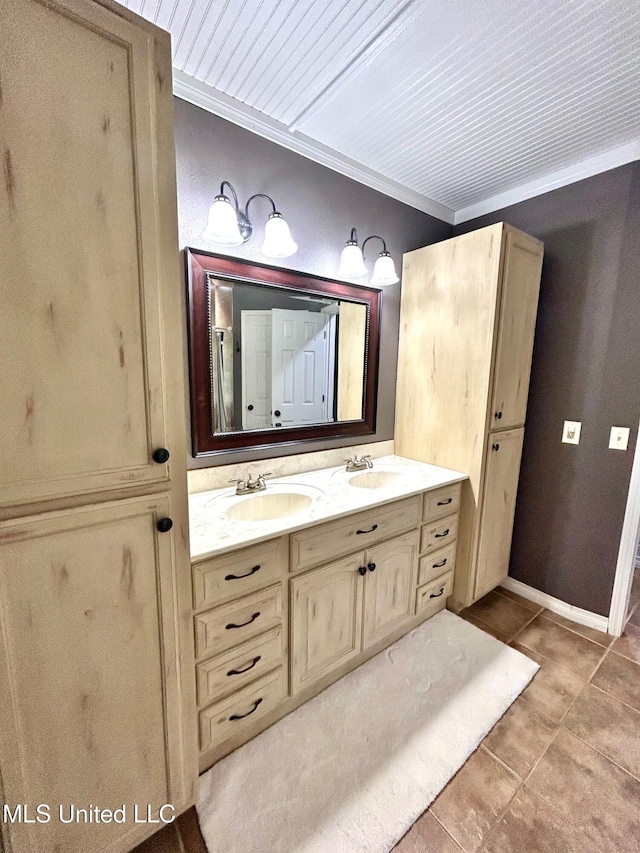 31019 N 19th Hwy, West, MS 39192 - full bath with a sink, tile patterned flooring, crown molding, and double vanity