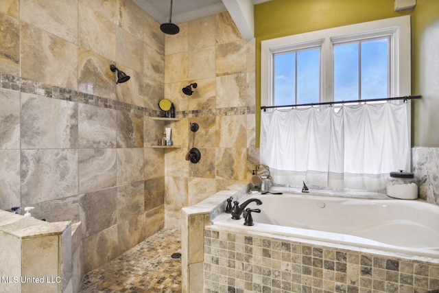 bathroom featuring separate shower and tub