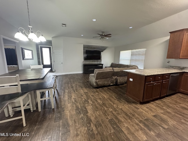 9612 Kini St, Diamondhead, MS 39525 - dining area featuring ceiling fan, dark wood-type flooring, plenty of natural light, and recessed lighting
