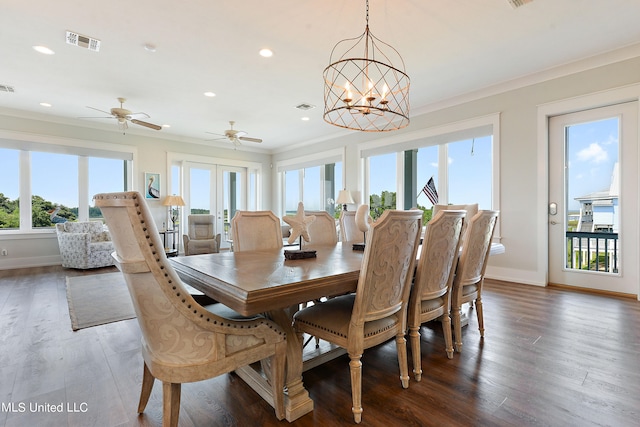 dining room with dark wood-type flooring and plenty of natural light