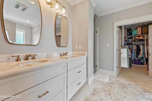 bathroom with vanity and walk in shower