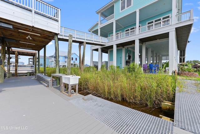 view of patio with a water view