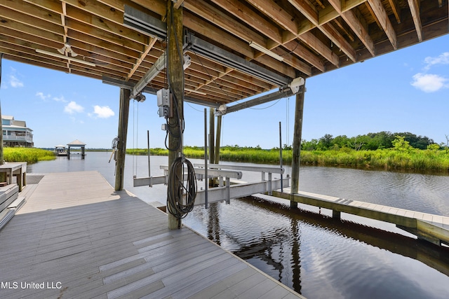 view of dock featuring a water view