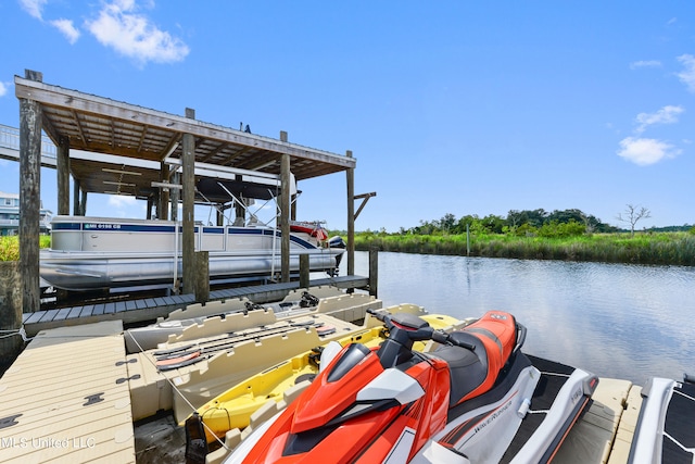 dock area featuring a water view