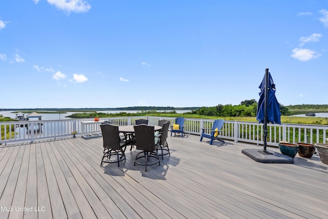 deck with a water view