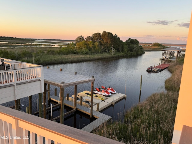 view of dock featuring a water view