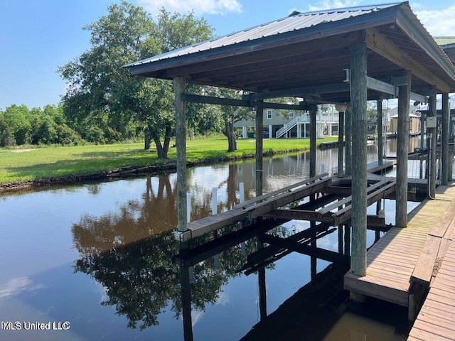 view of dock featuring a water view