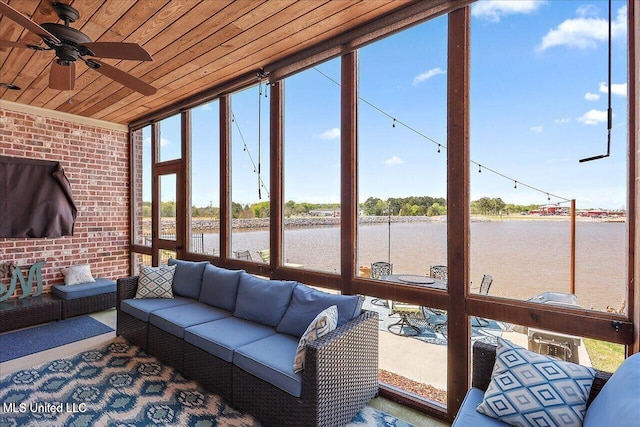 38 Savannah Cir, Brandon, MS 39047 - sunroom featuring a water view, an outdoor hangout area, and a ceiling fan