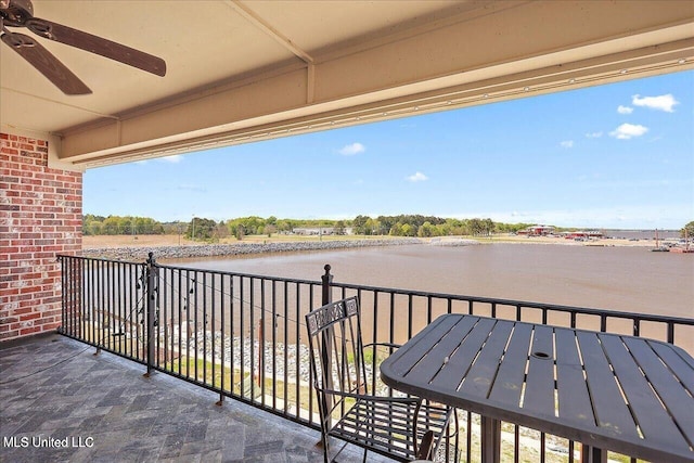 38 Savannah Cir, Brandon, MS 39047 - balcony featuring ceiling fan and a water view