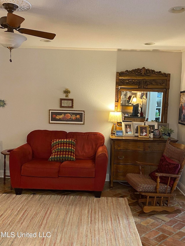 living room with ceiling fan