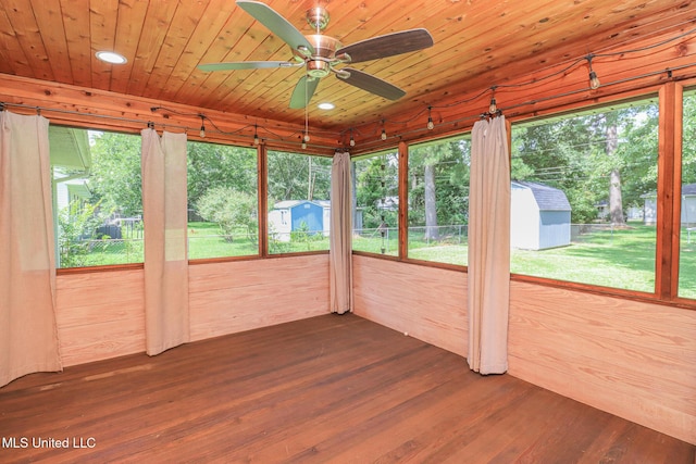 206 Oak Park Dr, Pearl, MS 39208 - unfurnished sunroom with wood finished floors, recessed lighting, wood ceiling, and wooden walls