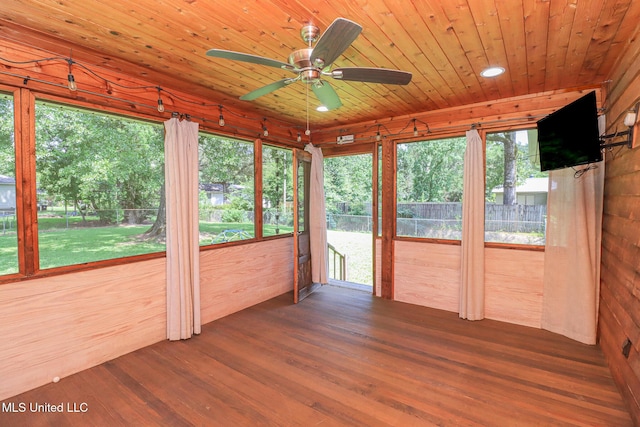 206 Oak Park Dr, Pearl, MS 39208 - unfurnished sunroom featuring wood finished floors, wood ceiling, wood walls, and recessed lighting