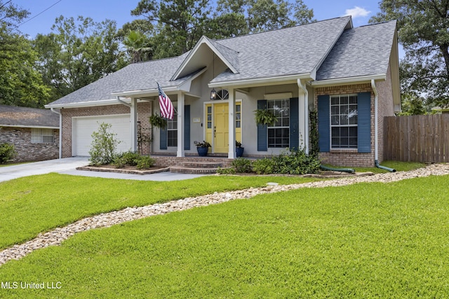 8839 Moanalua Way, Diamondhead, MS 39525 - ranch-style home featuring brick siding, roof with shingles, a garage, and concrete driveway