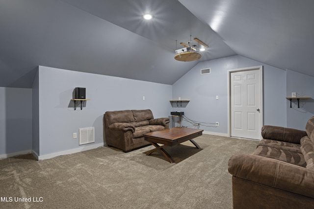 8839 Moanalua Way, Diamondhead, MS 39525 - living room featuring vaulted ceiling and carpet floors