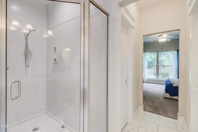 508 Dynsmore Pl, Long Beach, MS 39560 - ensuite bathroom with a shower stall, a ceiling fan, and marble finish floors
