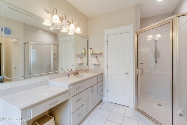 508 Dynsmore Pl, Long Beach, MS 39560 - bathroom featuring vanity, a shower stall, and marble finish flooring