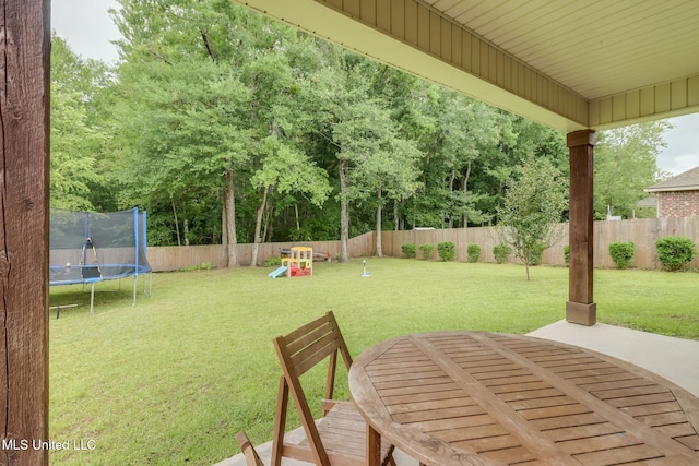 508 Dynsmore Pl, Long Beach, MS 39560 - fenced backyard featuring a trampoline and a playground