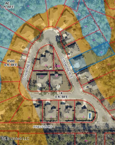 508 Dynsmore Pl, Long Beach, MS 39560 - aerial overview of property's location featuring property parcel outlined