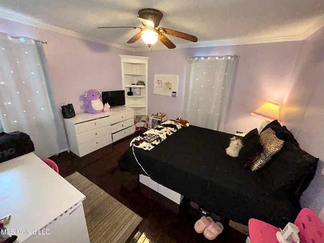 309 College St, Carthage, MS 39051 - bedroom featuring ornamental molding, wood finished floors, and a ceiling fan