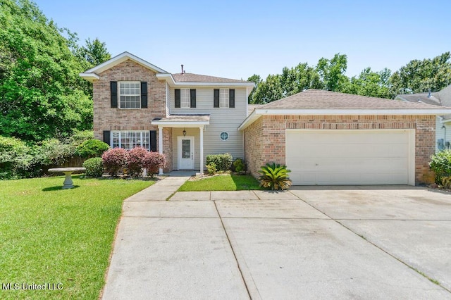 1585 Knoll Ct, Biloxi, MS 39532 - view of front facade with a front lawn, driveway, an attached garage, and brick siding