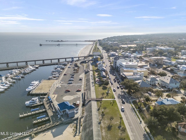 drone / aerial view featuring a water view