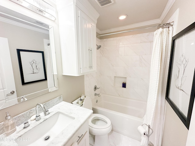122 Breakers Ln, Ridgeland, MS 39157 - bathroom featuring toilet, crown molding, shower / tub combo, and visible vents