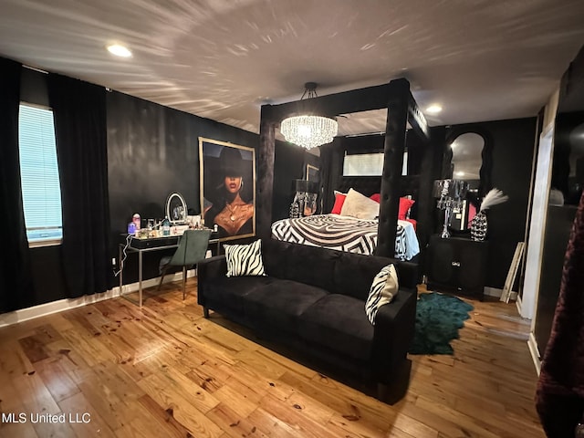 1052 Briarfield Rd, Jackson, MS 39211 - bedroom with wood-type flooring, a chandelier, and recessed lighting