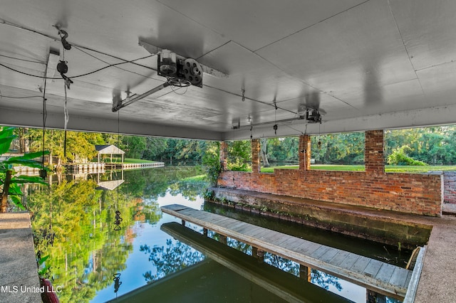 dock area with a water view