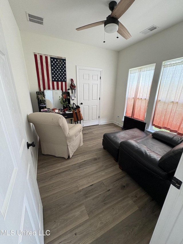 126 Deerfield Trce, Coldwater, MS 38618 - living room with a ceiling fan and dark wood-style flooring