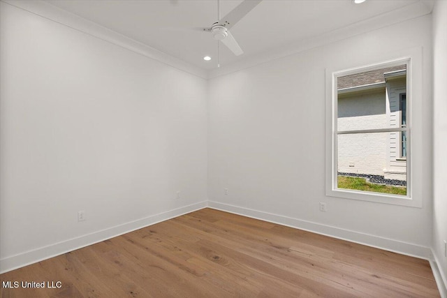 125 Water St, Madison, MS 39110 - empty room featuring a ceiling fan, wood finished floors, recessed lighting, and crown molding
