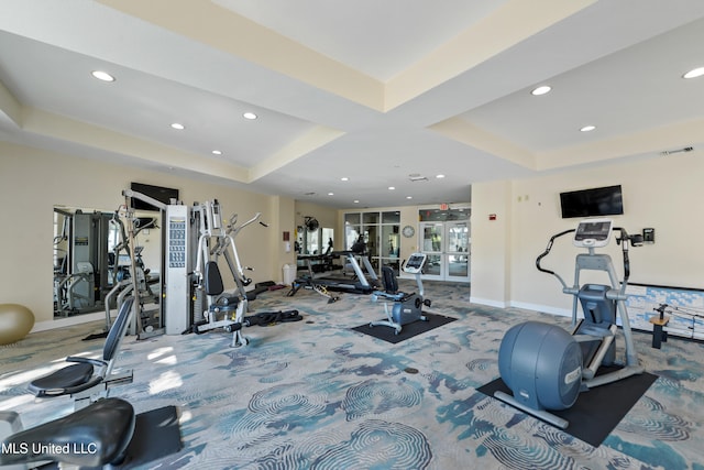 exercise room featuring carpet