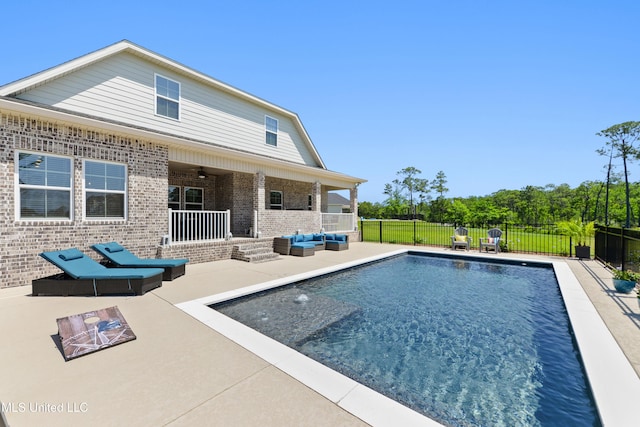 2918 Juliette Dr, Ocean Springs, MS 39564 - view of pool featuring an outdoor hangout area, a fenced backyard, a ceiling fan, and a patio area