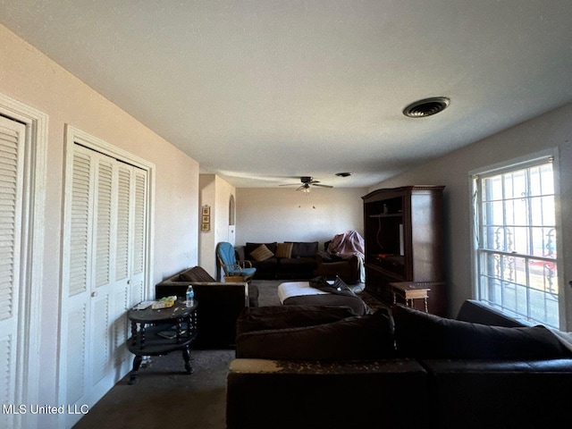 living room with ceiling fan