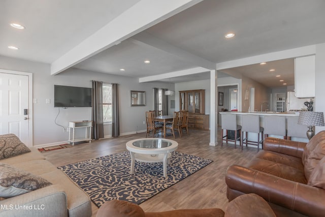 95 Nesting Site, Vicksburg, MS 39183 - living area featuring beamed ceiling, recessed lighting, wood finished floors, and baseboards