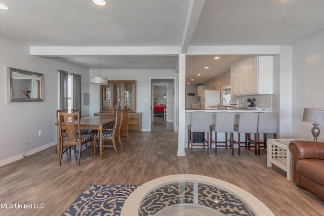 95 Nesting Site, Vicksburg, MS 39183 - dining area featuring recessed lighting, beamed ceiling, baseboards, and dark wood-style flooring
