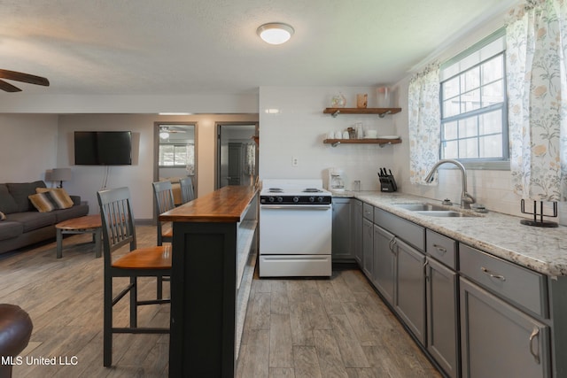 95 Nesting Site, Vicksburg, MS 39183 - kitchen featuring electric range, gray cabinetry, ceiling fan, and a sink