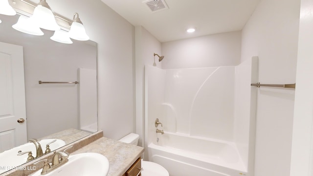 full bathroom featuring vanity, toilet, and shower / bath combination