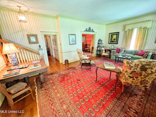 5010 Old Hwy 49, Clarksdale, MS 38614 - living area featuring ornamental molding, wood finished floors, and stairway