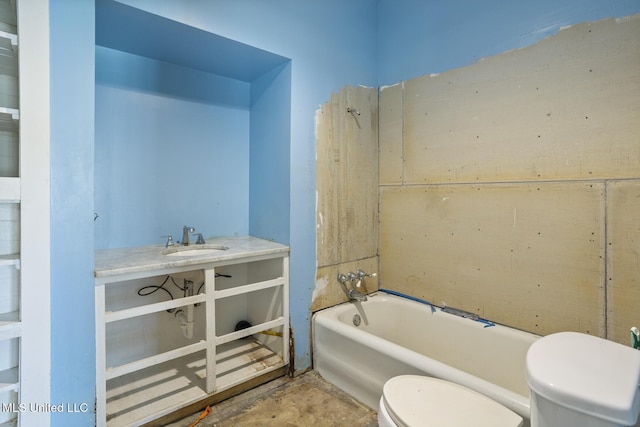 bathroom with a sink, shower / bathing tub combination, and toilet