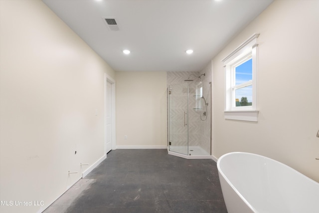 bathroom featuring plus walk in shower