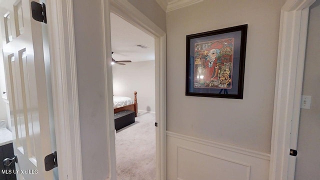 136 Westlake Dr, Brandon, MS 39047 - hall with crown molding and carpet floors